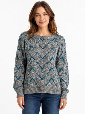 Vintage 80s Dale Sport Geometric Knit Pullover Sweater Teal Grey Oversized